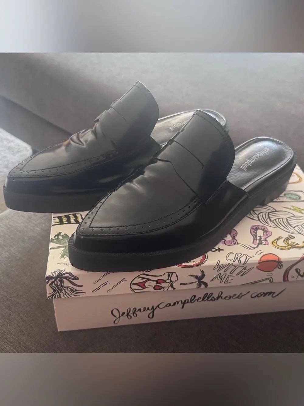 NIB Jeffrey Campbell Black Patent Leather Penny Loafer Mule - Finkman - 9.5 - Picture 9 of 12